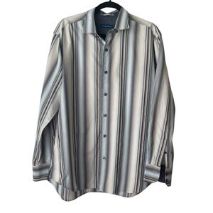 Tommy Bahama Button Down Shirt Men’s L Top Cotton Silk Blend Stripes Workwear